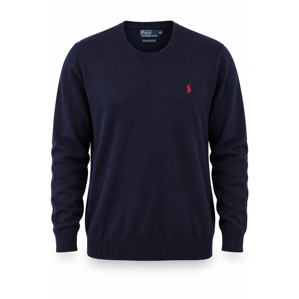 Polo Ralph Lauren Mens XXL Navy Blue 100% Cotton Crewneck Knit Sweater Red Pony